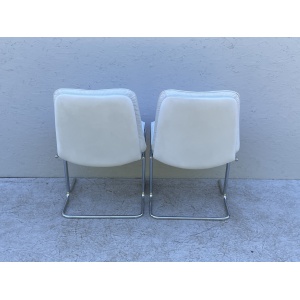 1970's White Leather And Chrome, Pieff 'Eleganza' Dining Chairs