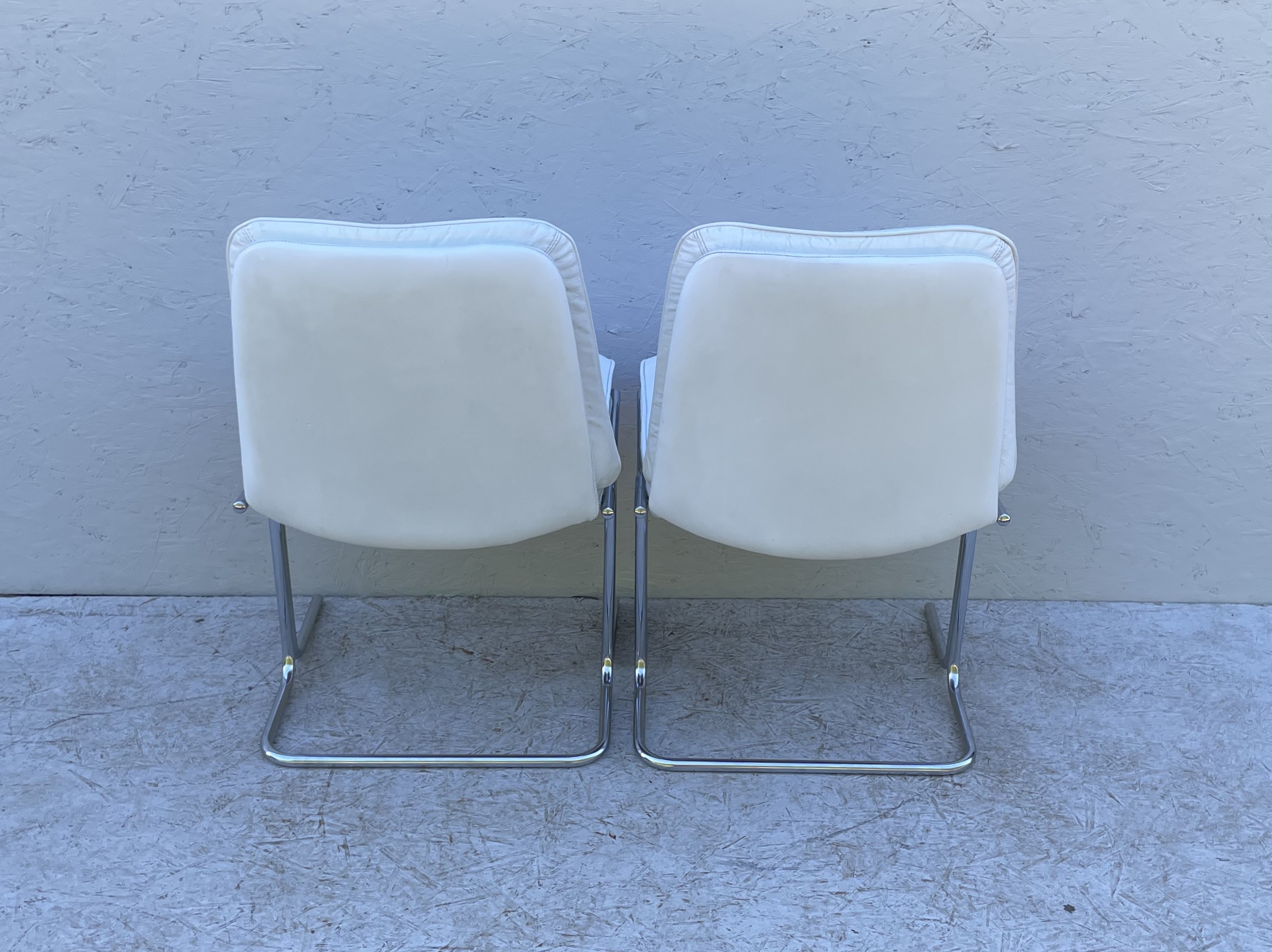 1970's White Leather And Chrome, Pieff 'Eleganza' Dining Chairs