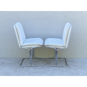 1970's White Leather And Chrome, Pieff 'Eleganza' Dining Chairs