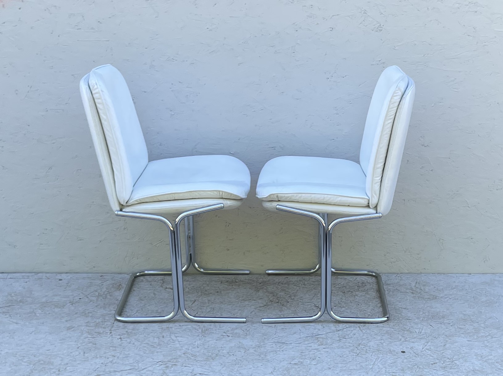 1970's White Leather And Chrome, Pieff 'Eleganza' Dining Chairs