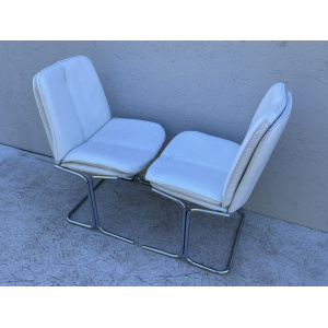 1970's White Leather And Chrome, Pieff 'Eleganza' Dining Chairs