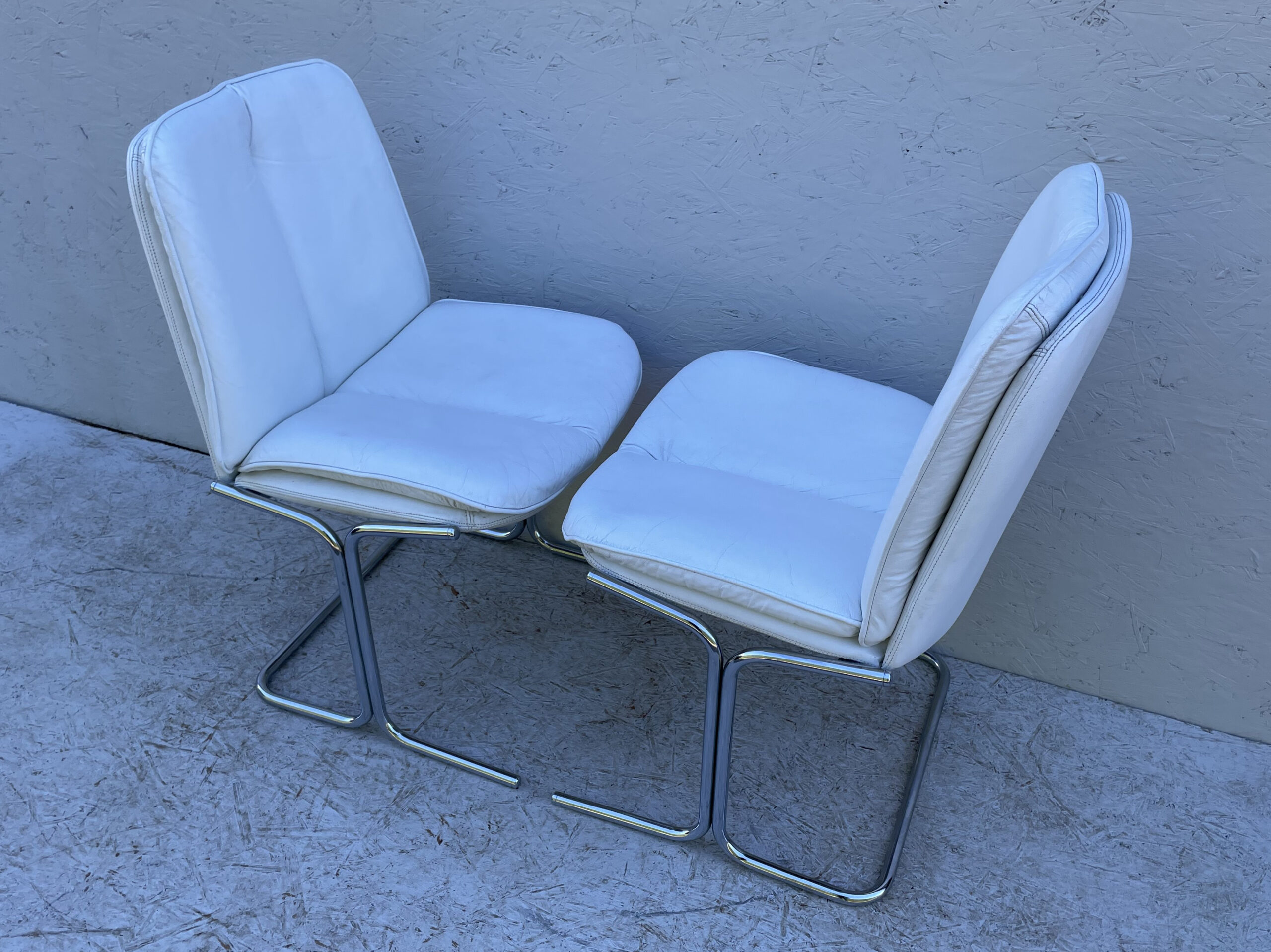 1970's White Leather And Chrome, Pieff 'Eleganza' Dining Chairs