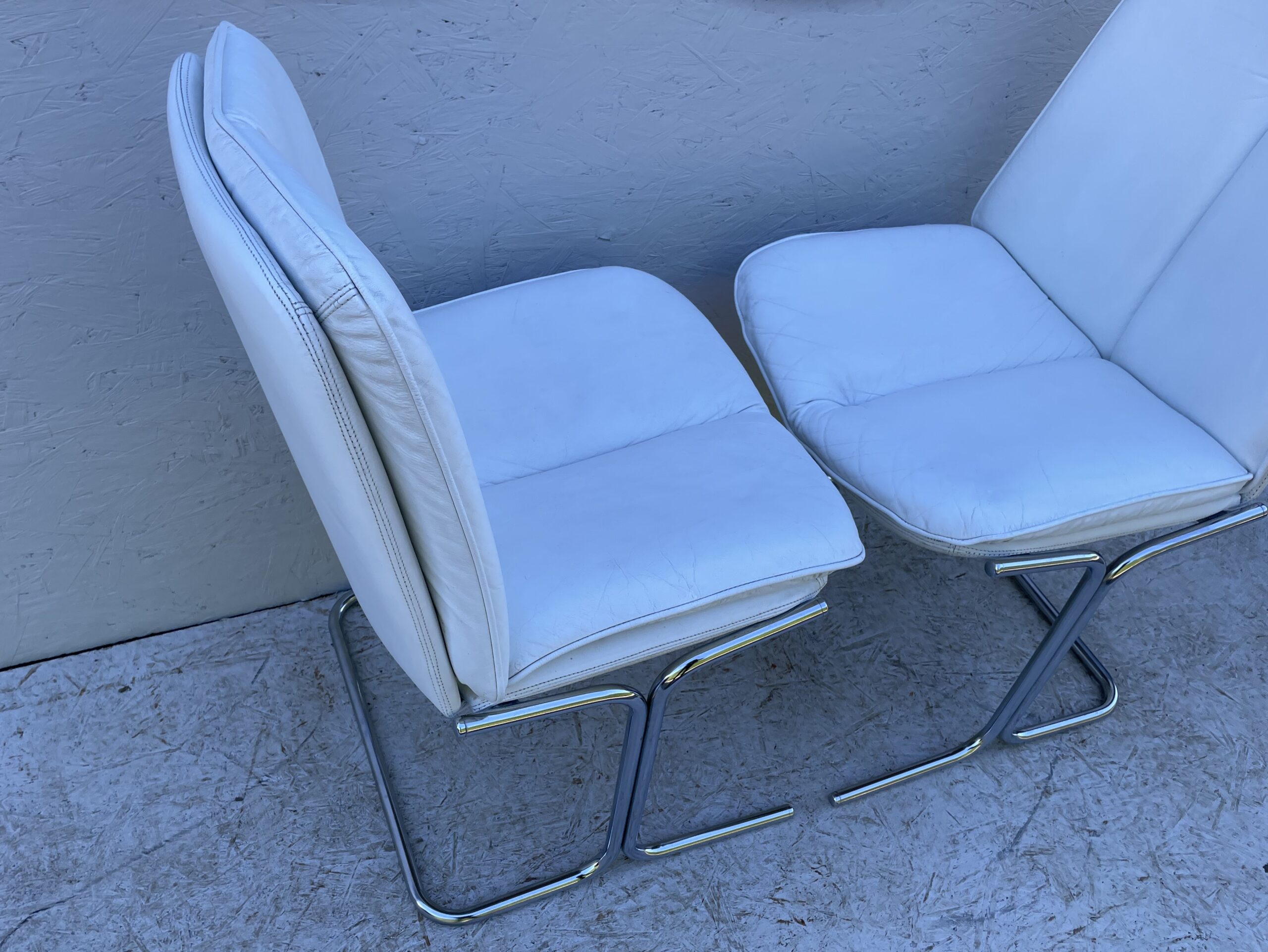 1970's White Leather And Chrome, Pieff 'Eleganza' Dining Chairs