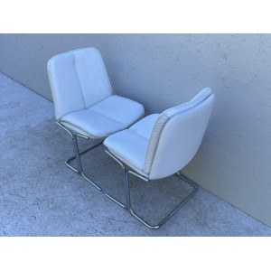 1970's White Leather And Chrome, Pieff 'Eleganza' Dining Chairs