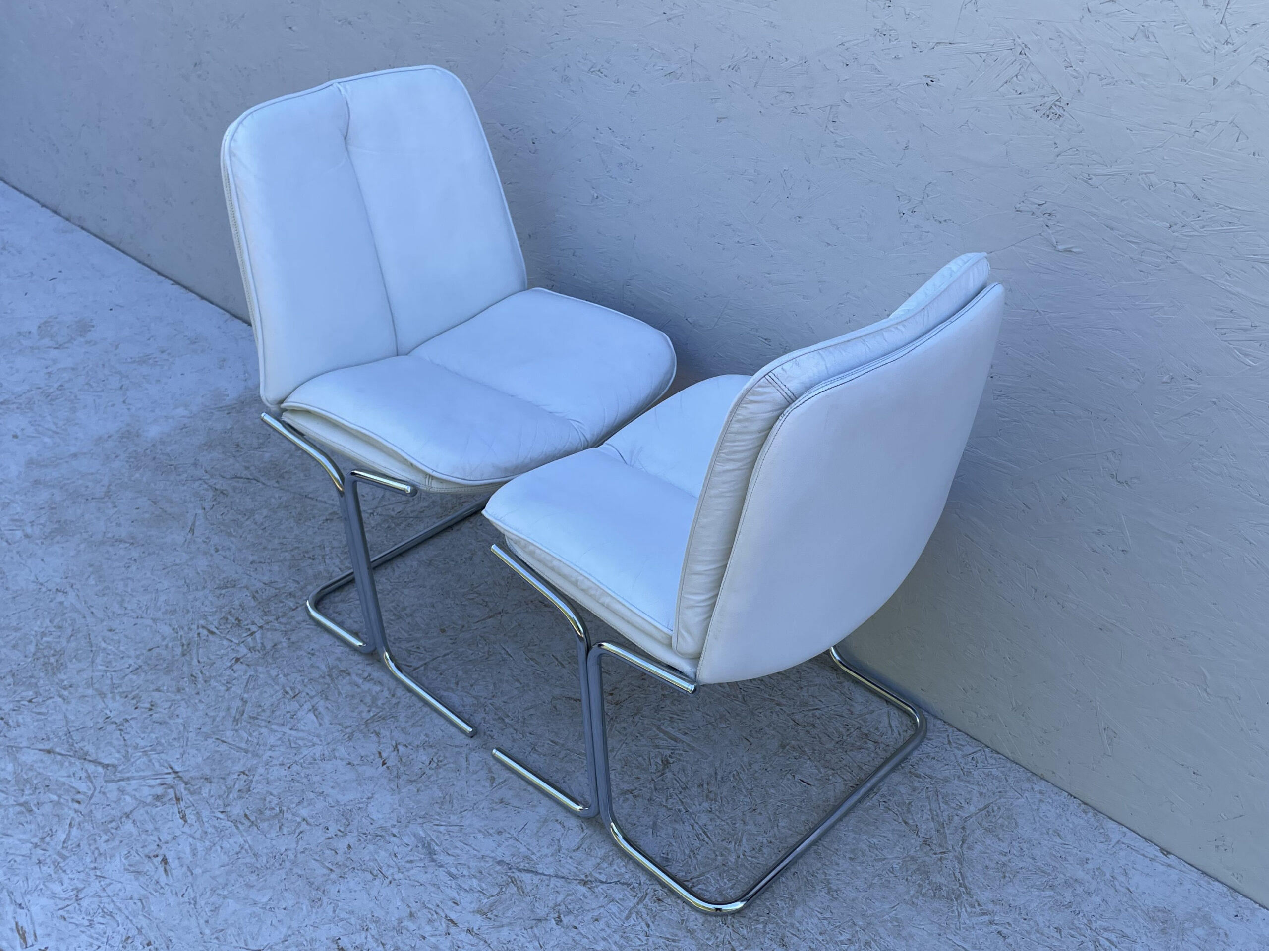 1970's White Leather And Chrome, Pieff 'Eleganza' Dining Chairs
