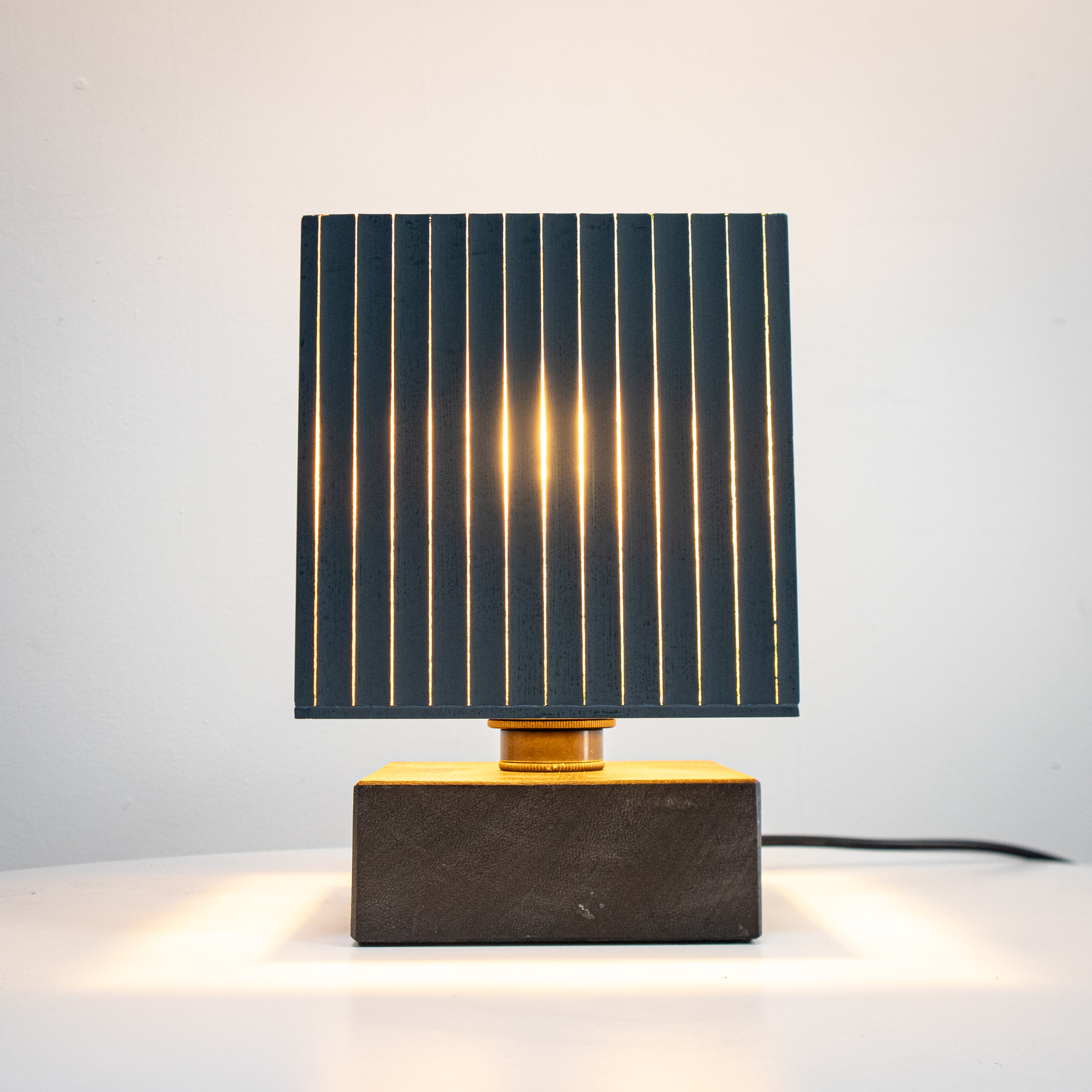 Modern Black & Gold Glass Cube Table Lamp