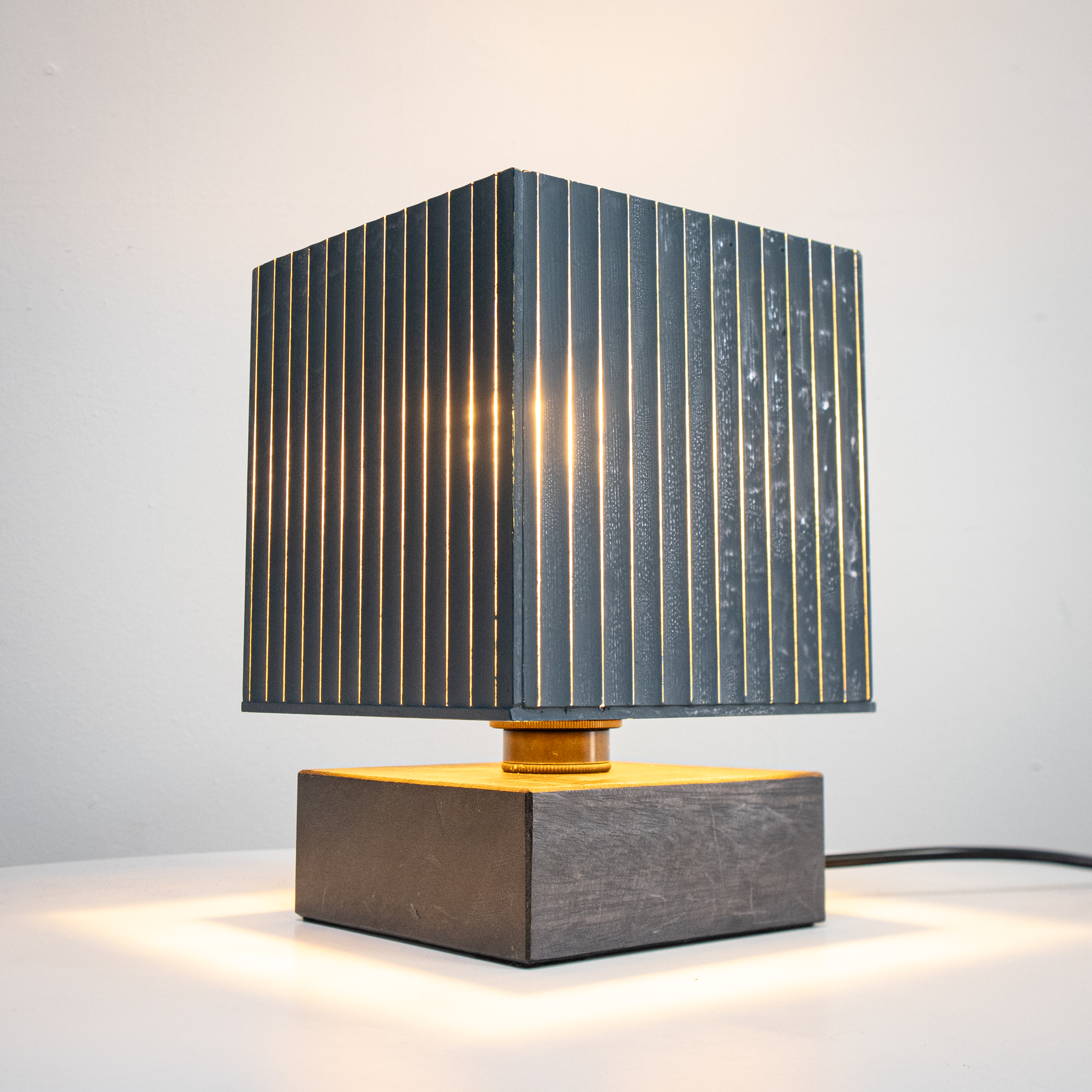 Modern Black & Gold Glass Cube Table Lamp