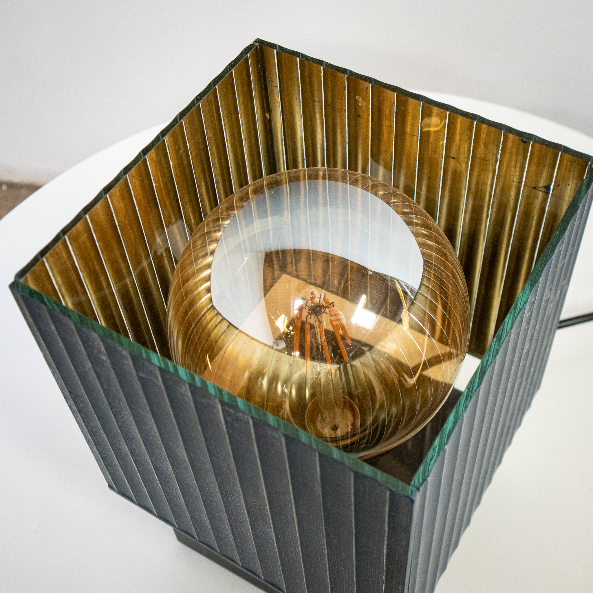 Modern Black & Gold Glass Cube Table Lamp