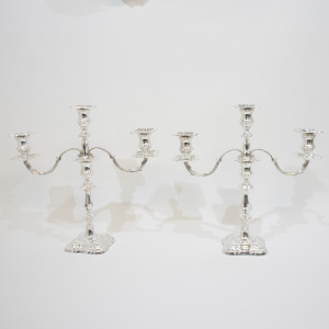 Pair of Three Branch Silver Candelabra