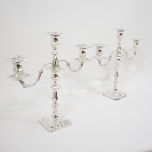 Pair of Three Branch Silver Candelabra
