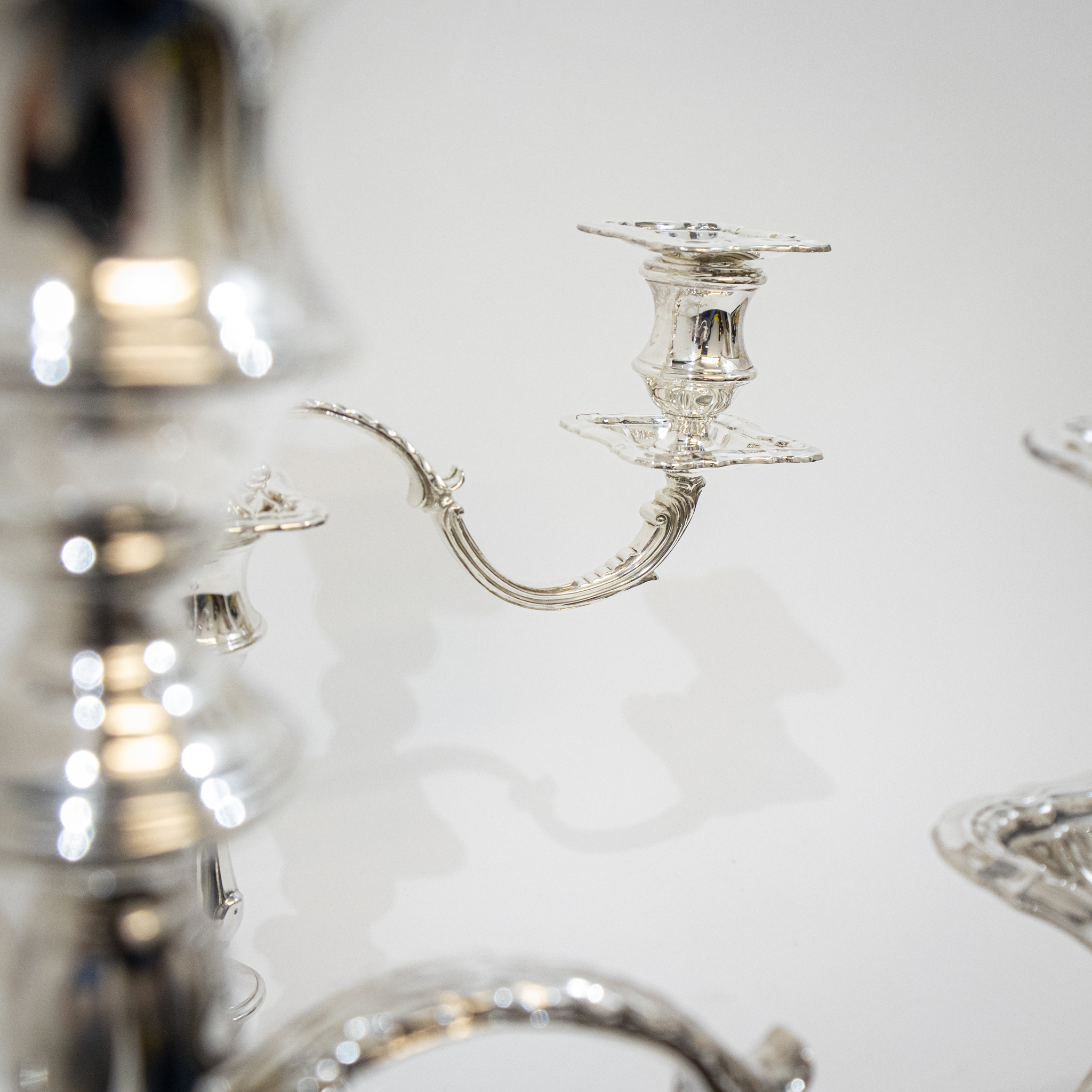 Pair of Three Branch Silver Candelabra