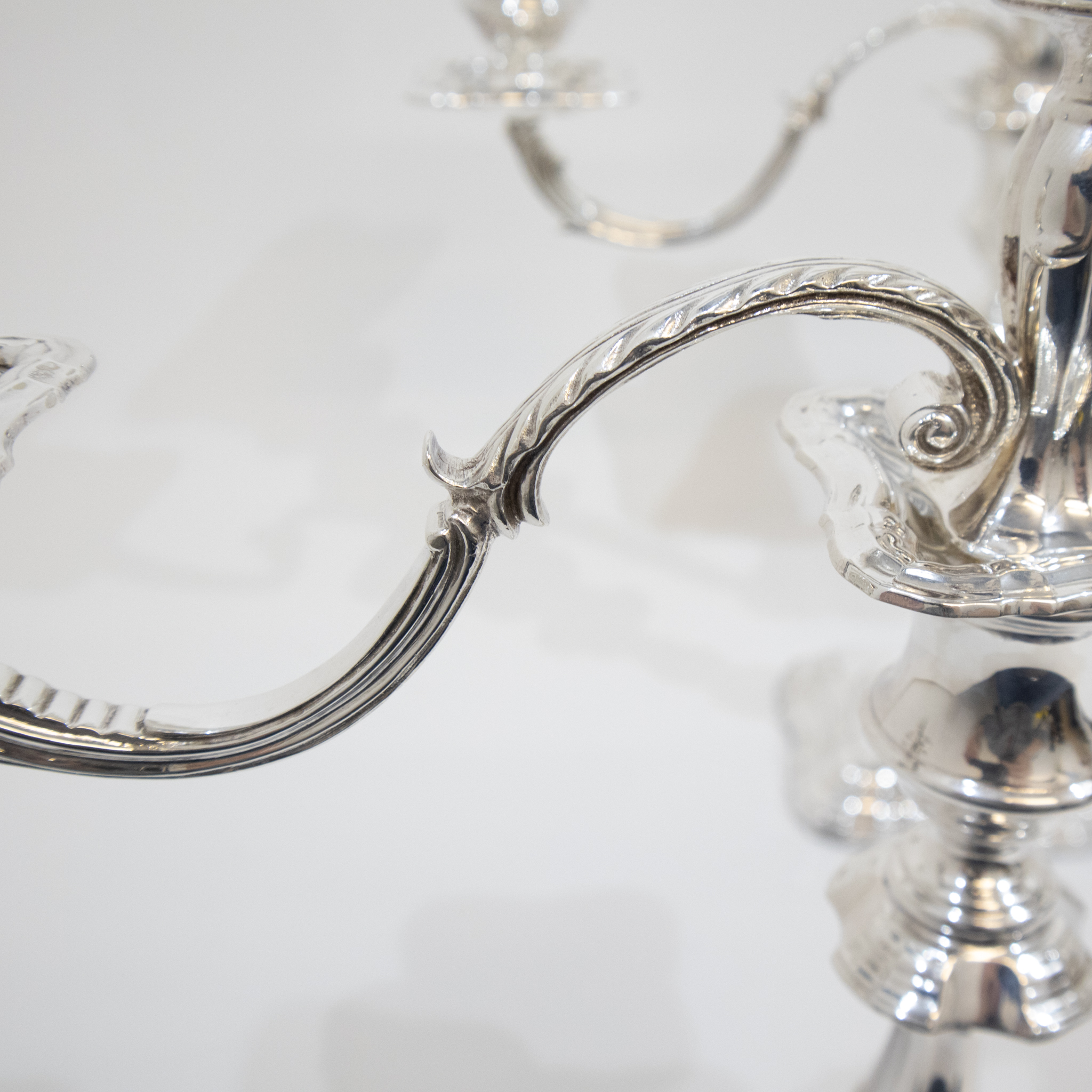 Pair of Three Branch Silver Candelabra