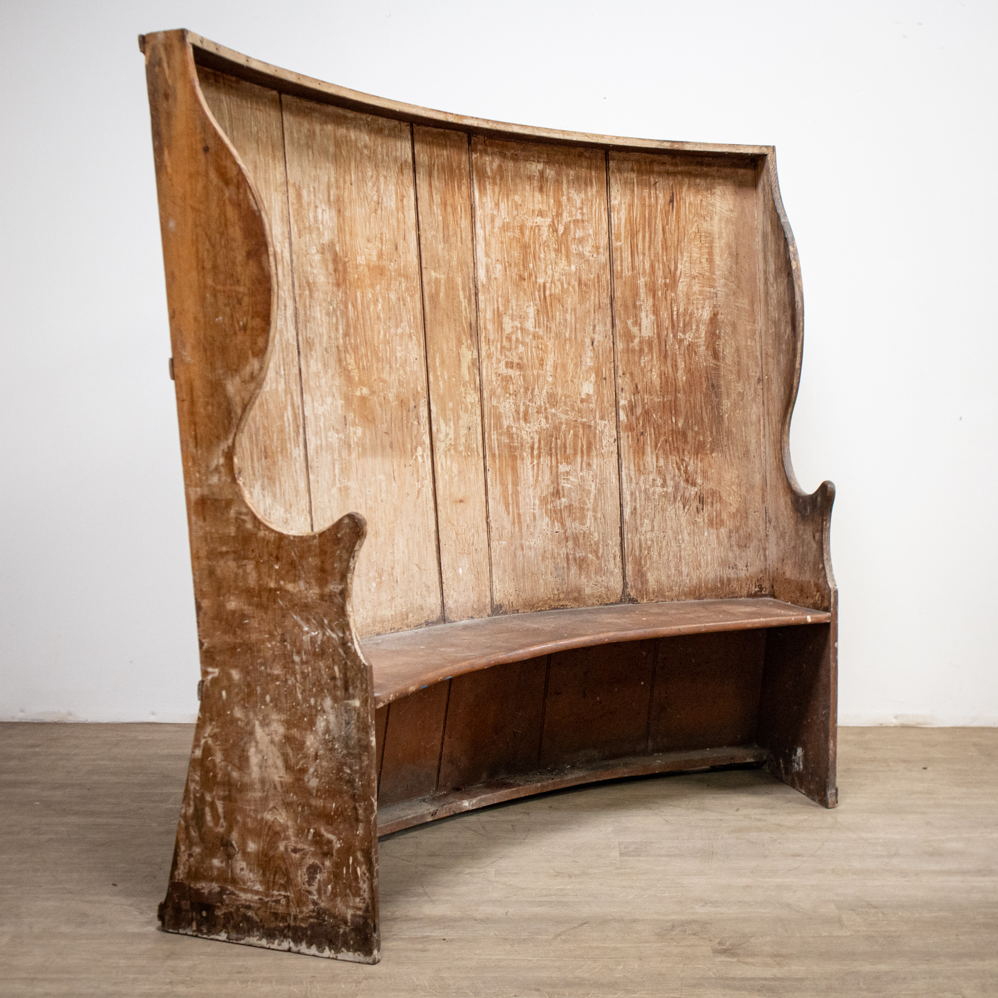 19th Century Barrel Back Rustic Pine Settle
