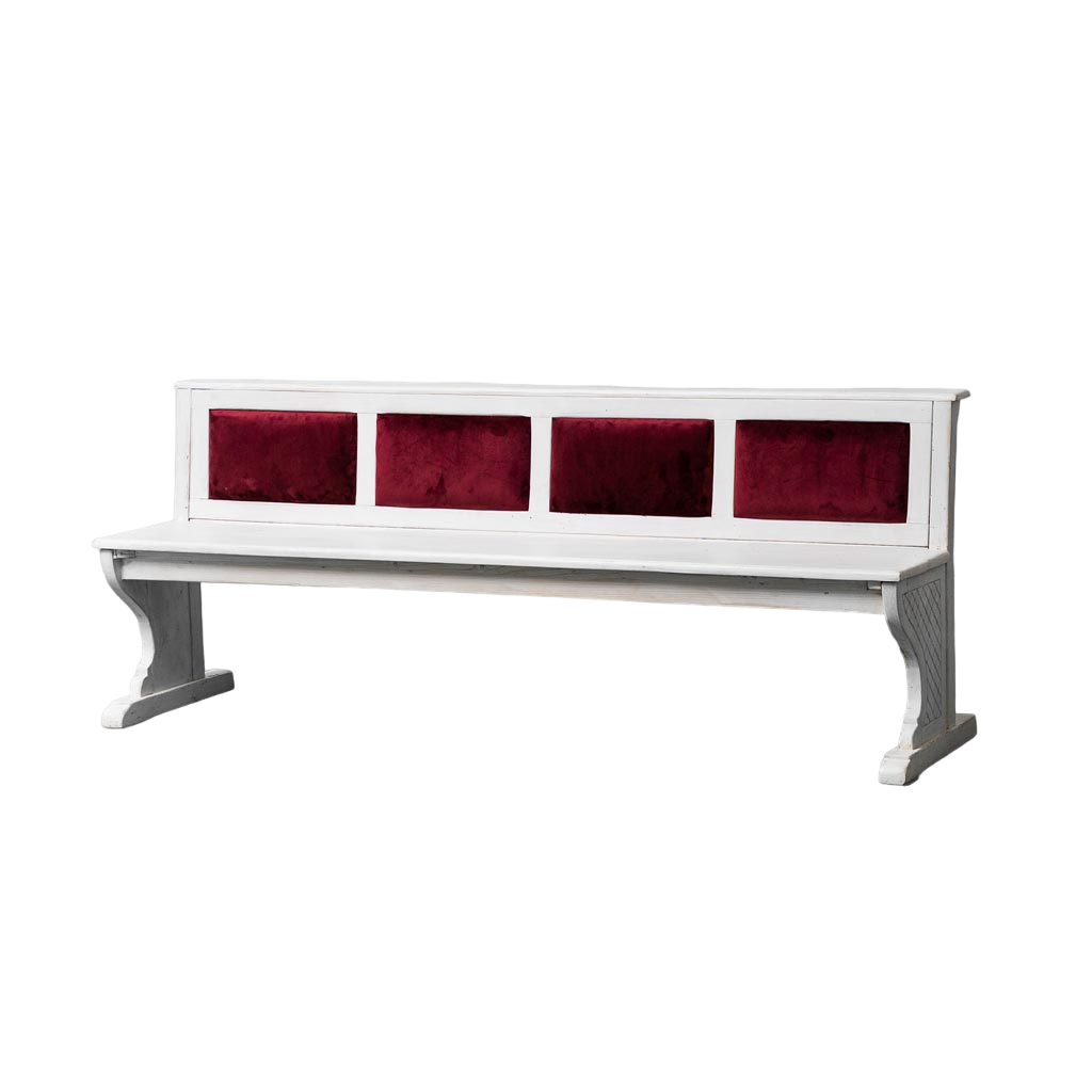 4 Seat Wooden Velvet Bench 1950s Modern Vintage