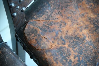 4 Antique Cromwellian Style Leather Oak Dining Chairs - Image 11