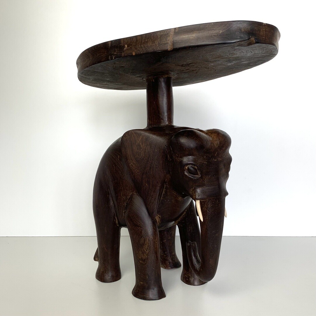 Mid Century Elephant Design Teak Side Table