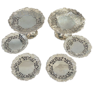 6 Piece Silver Tazza Set By David & George Edward, Sheffield 1909