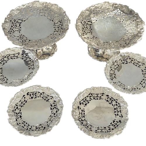 6 Piece Silver Tazza Set By David & George Edward, Sheffield 1909