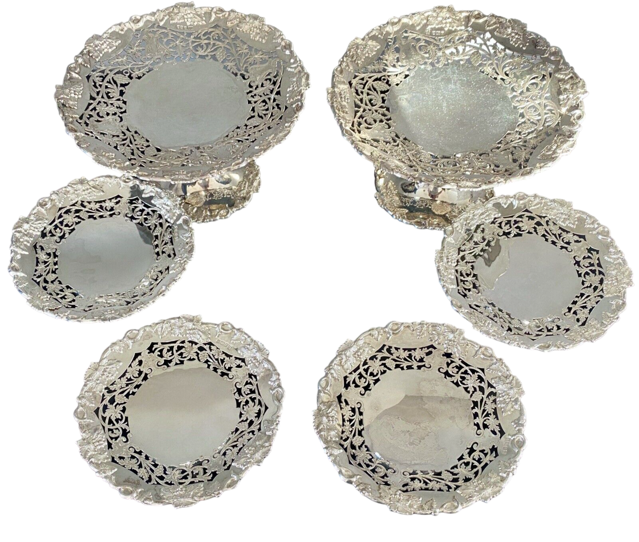 6 Piece Silver Tazza Set By David & George Edward, Sheffield 1909