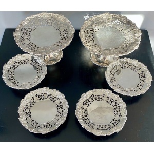 6 Piece Silver Tazza Set By David & George Edward, Sheffield 1909