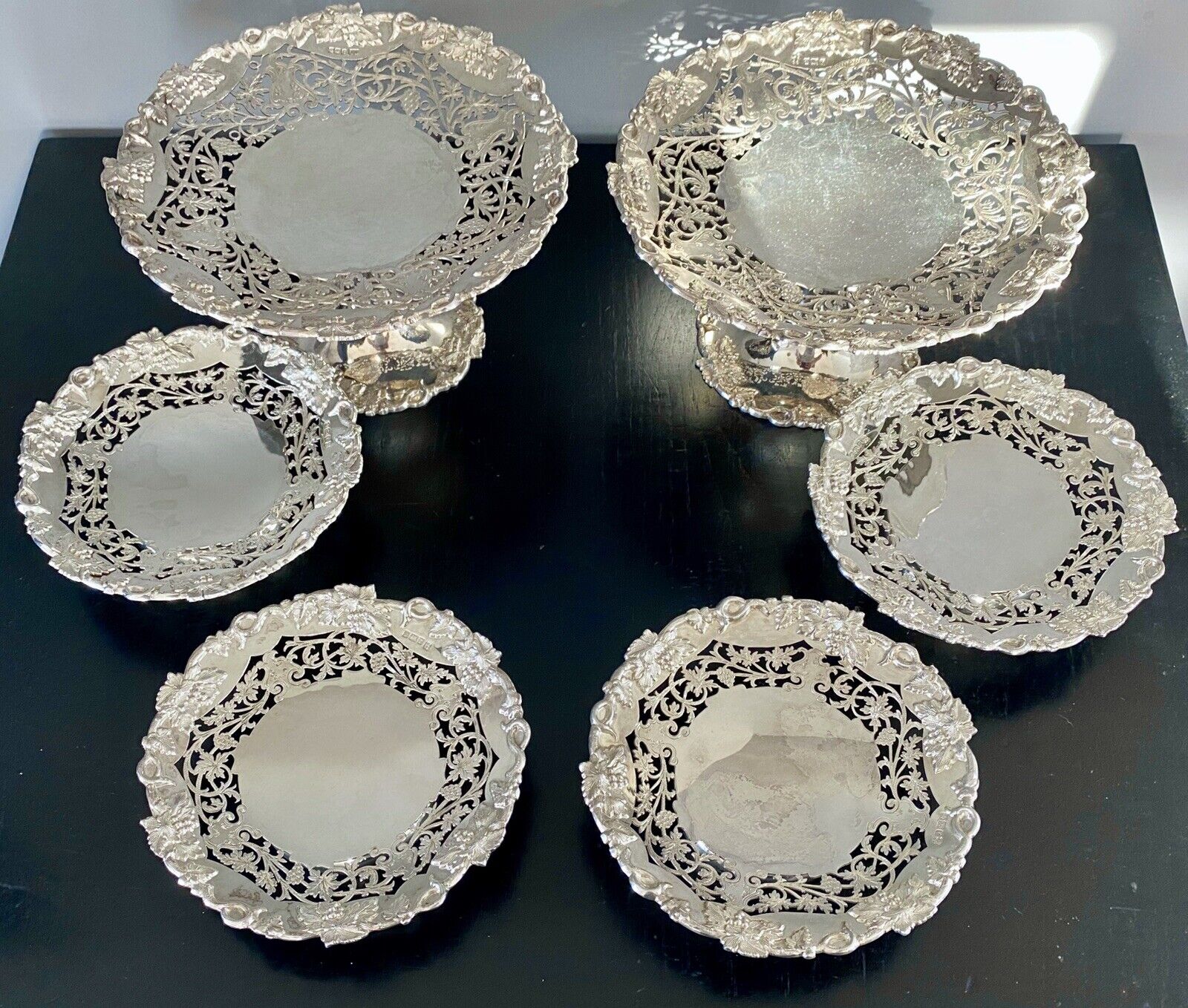 6 Piece Silver Tazza Set By David & George Edward, Sheffield 1909