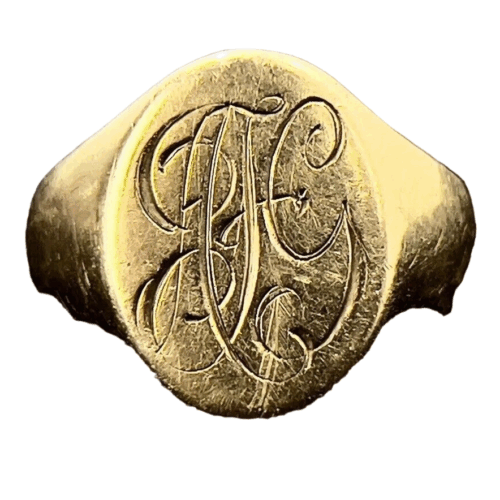 9ct Yellow Gold, Gents Signet Ring with Monogram, Size V
