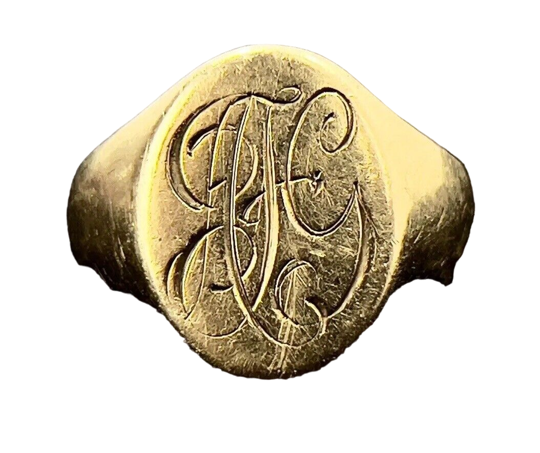 9ct Yellow Gold, Gents Signet Ring with Monogram, Size V