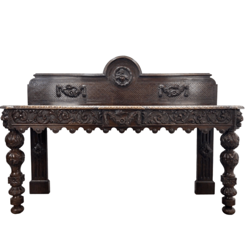 A Large Elizabethan Revival, Lion Mask Carved Console / Serving Table
