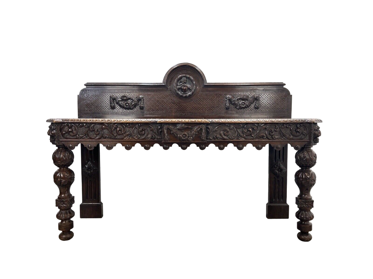 A Large Elizabethan Revival, Lion Mask Carved Console / Serving Table