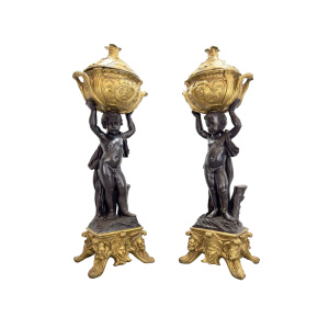 After Joseph d'Asté, Pair of Napoleon III Style, Gilt Bronze Jardinières