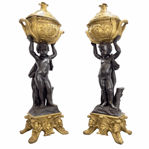 After Joseph d'Asté, Pair of Napoleon III Style, Gilt Bronze Jardinières