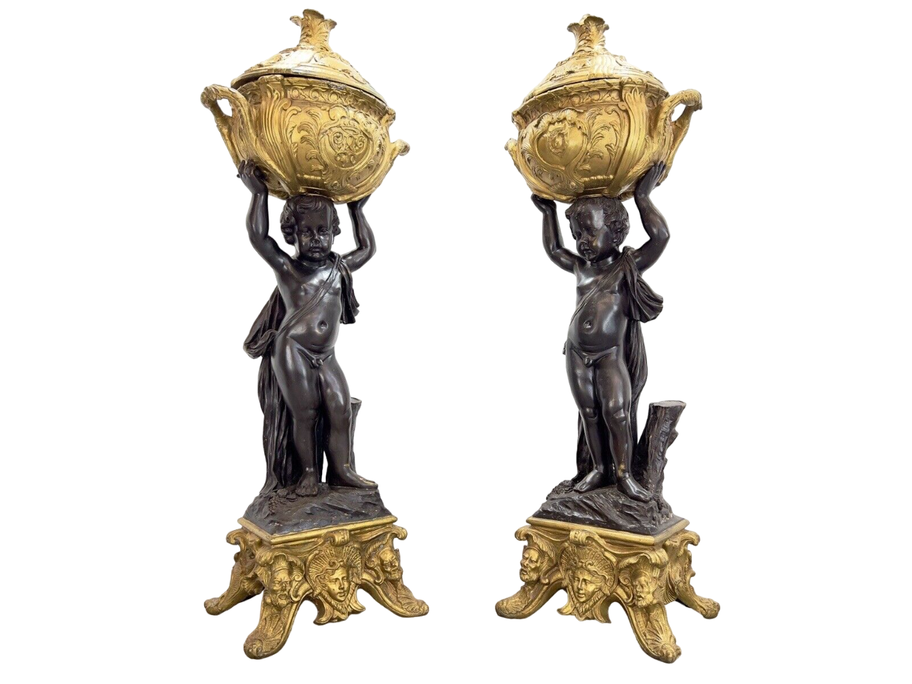 After Joseph d'Asté, Pair of Napoleon III Style, Gilt Bronze Jardinières