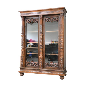 Anglo Indian Carved Rosewood Glazed Cabinet