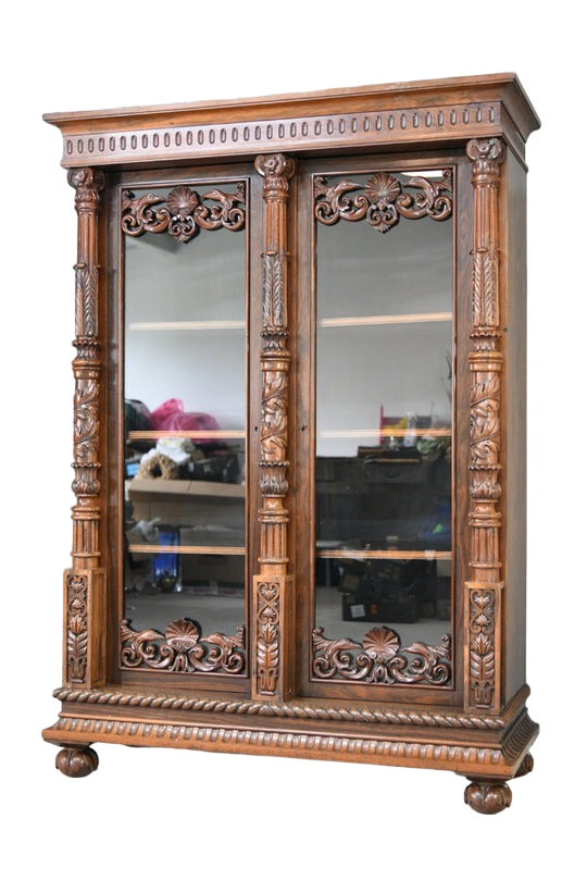 Anglo Indian Carved Rosewood Glazed Cabinet