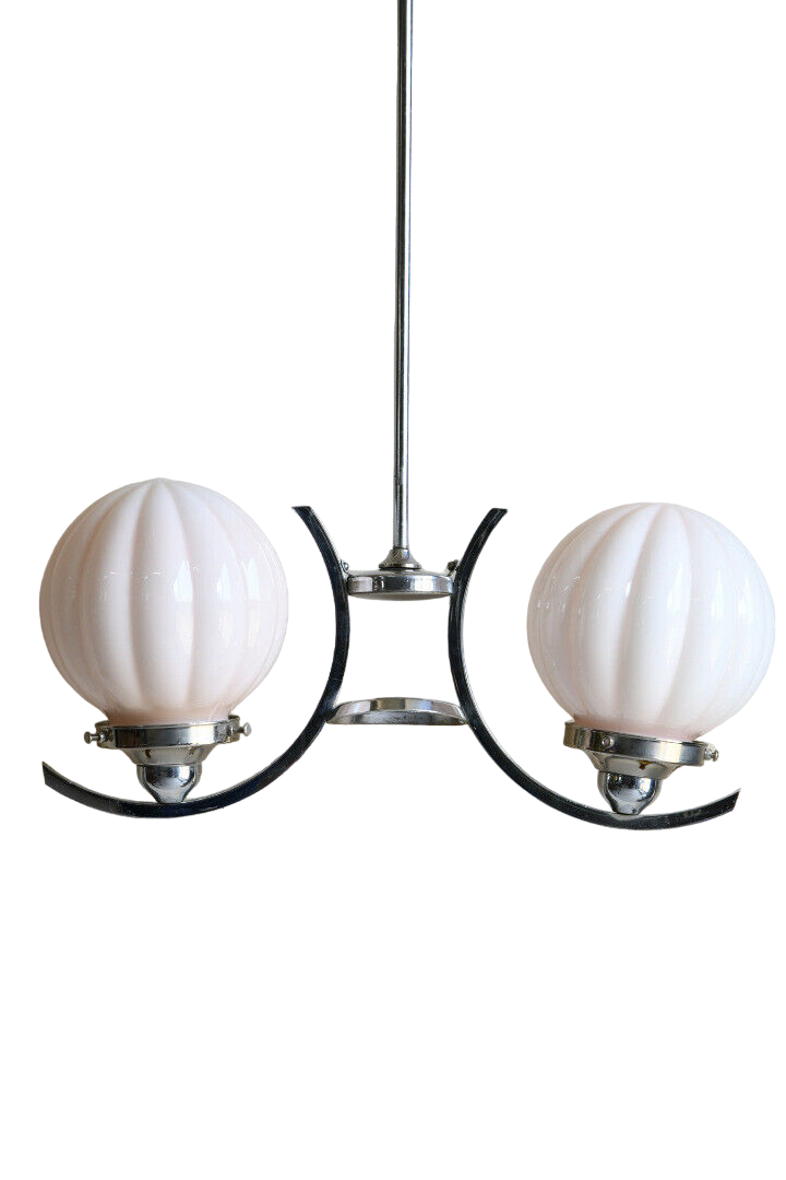 Antique Original Art Deco Chrome Pendant Light