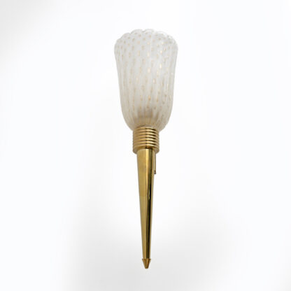 Pair of Mid-century Modern Italian Brass and Pulegoso Murano Glass Sconces - Image 4