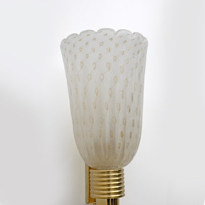 Pair of Mid-century Modern Italian Brass and Pulegoso Murano Glass Sconces - Image 7