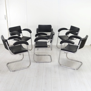 Art Deco set of 6 BBC Studio Armchairs by Serge Chermayeff 1930's
