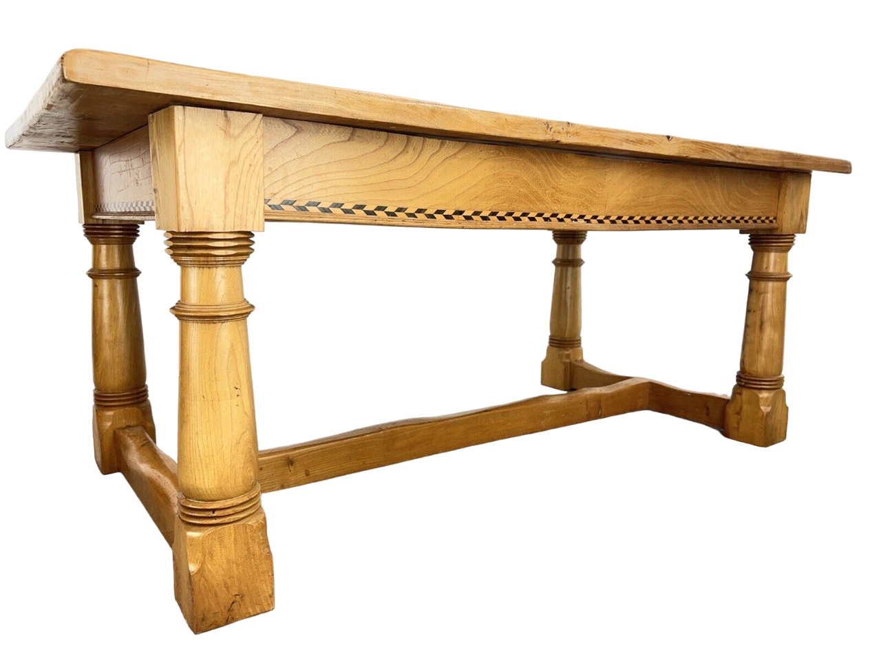 Arts and Crafts Style, 6ft Pine Refectory Table With Chevron Details