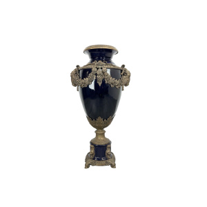Cobalt Blue Porcelain & Bronze Floor Urn