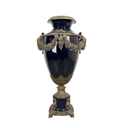Cobalt Blue Porcelain & Bronze Floor Urn