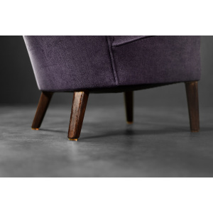 Rare Vintage Mid-Century Scandinavian Modern Oak & Purple Fabric High Back Wing Chair, 1950s