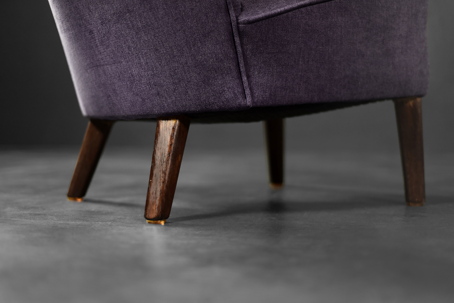 Rare Vintage Mid-Century Scandinavian Modern Oak & Purple Fabric High Back Wing Chair, 1950s