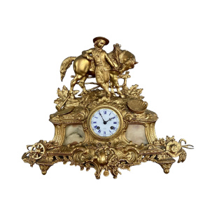 Henry Marc Paris, Gilt Bronze Mantel Clock With AD Mougin Movement
