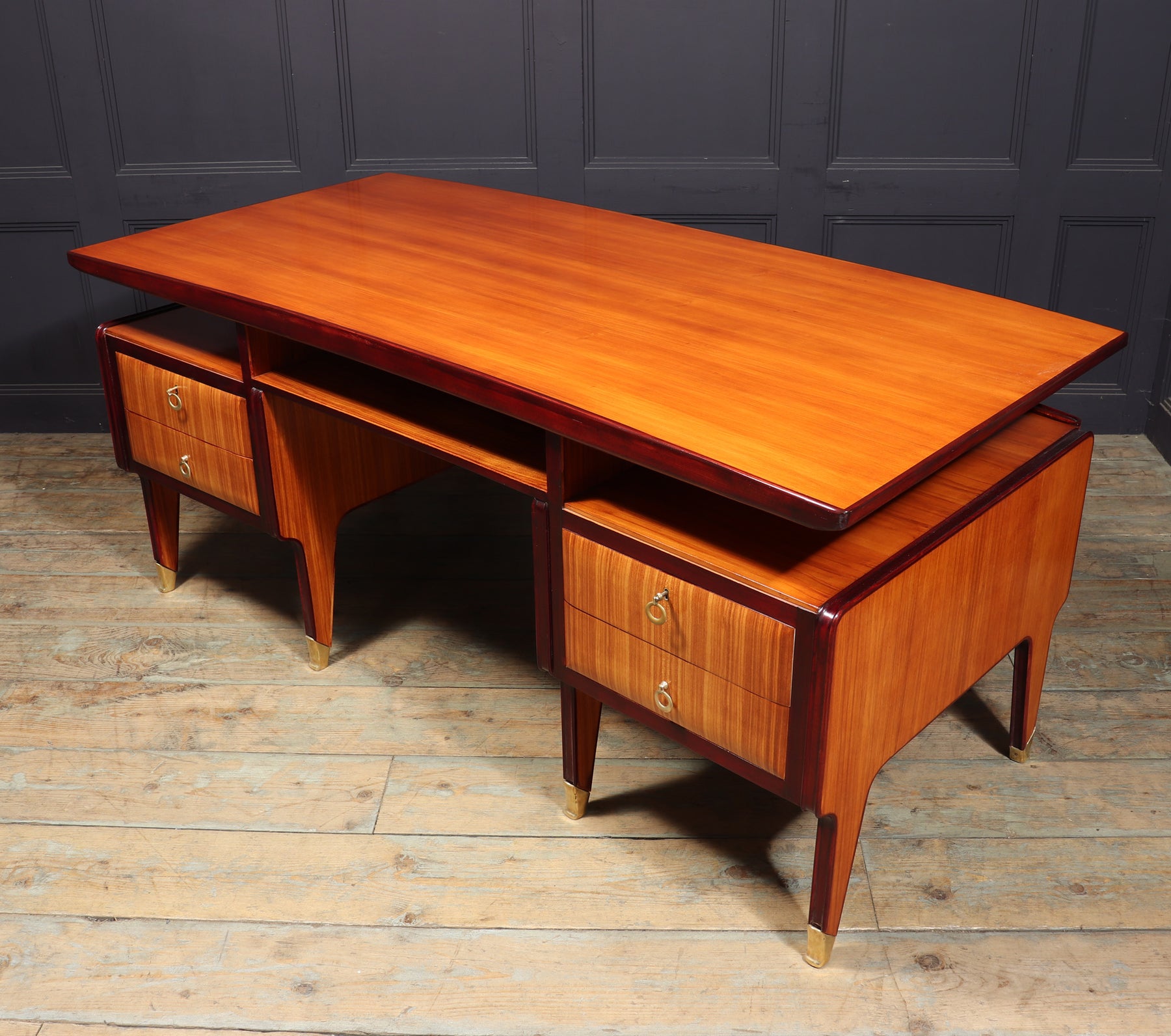 Mid Century Modern Crafted Italian Mahogany Desk