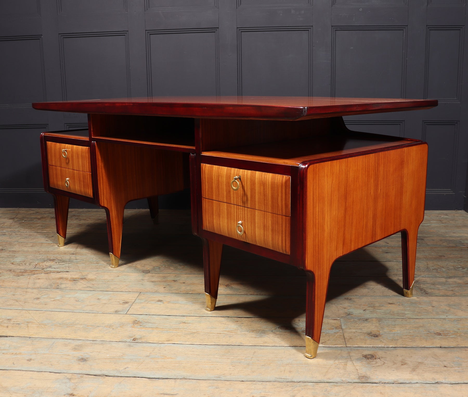 Mid Century Modern Crafted Italian Mahogany Desk