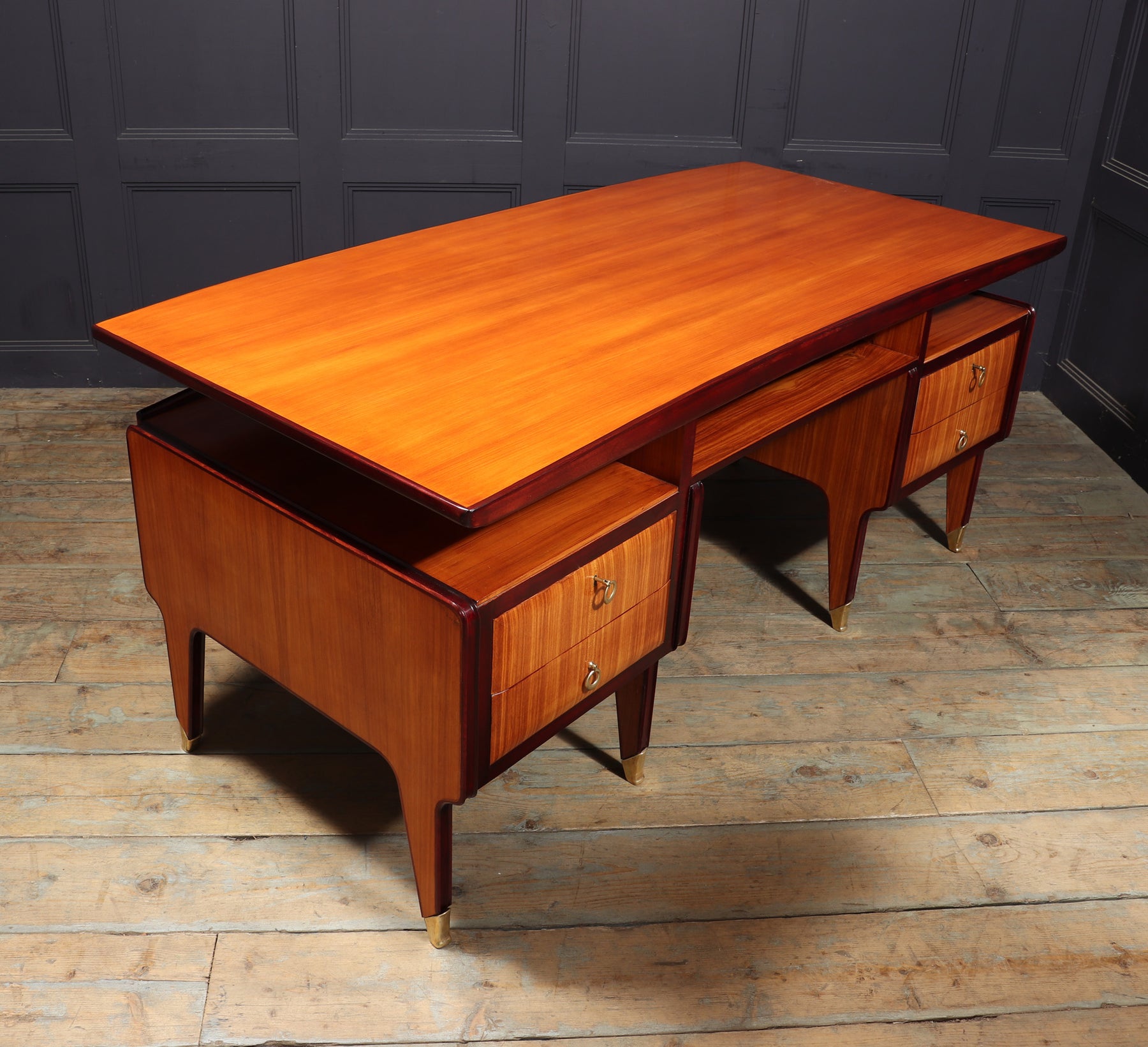Mid Century Modern Crafted Italian Mahogany Desk