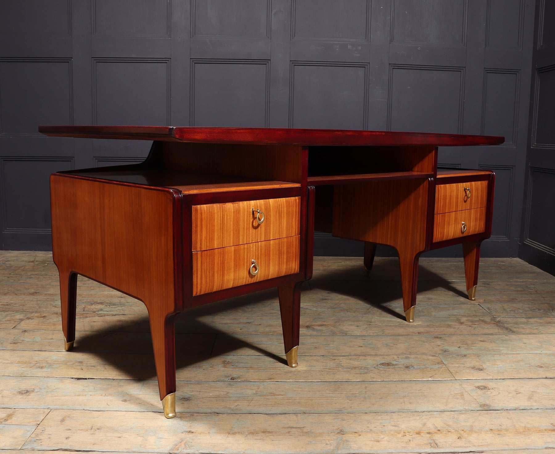Mid Century Modern Crafted Italian Mahogany Desk