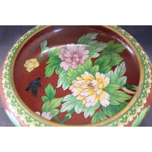 Cloisonne Bowl on Wooden Stand, 1980s