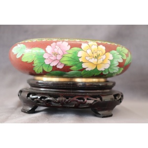 Cloisonne Bowl on Wooden Stand, 1980s